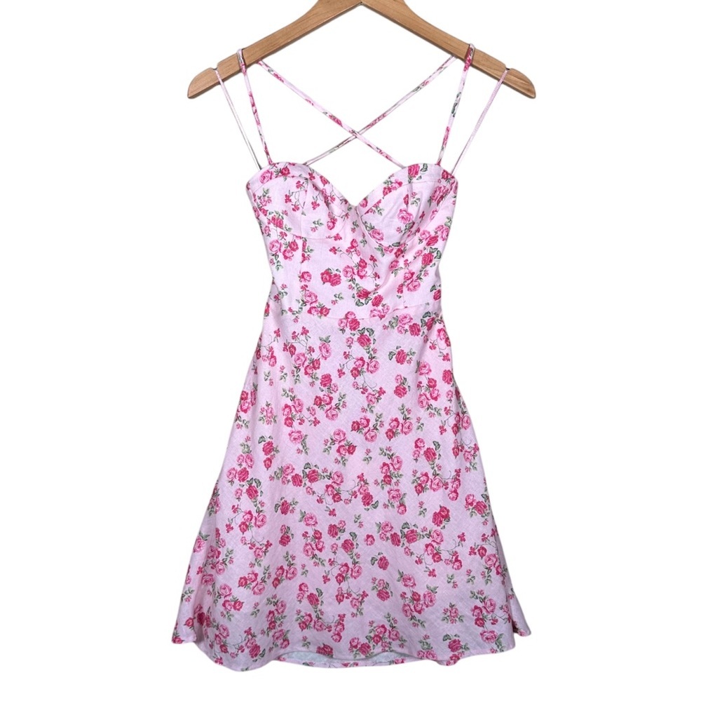 ZARA Dainty Floral Linen Fit & Flare Strappy Mini Dress - Picture 5 of 15